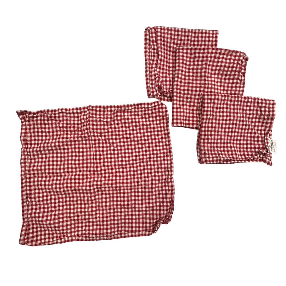 Gingham Cloth Napkins Set‎ 4 Red White Cotton Farmhouse Cottagecore Picnic